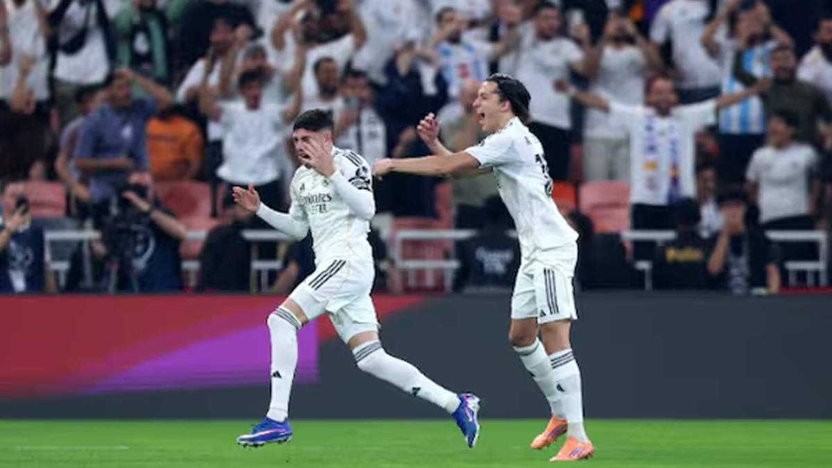 Fede Valverde celebrando un gol con el Real Madrid. Fede Valverde celebrando un gol con el Real Madrid.