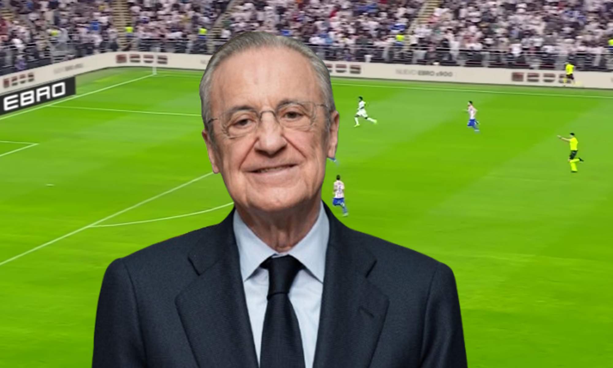Florentino Pérez y una captura del Atlético de Madrid - Real Madrid. 