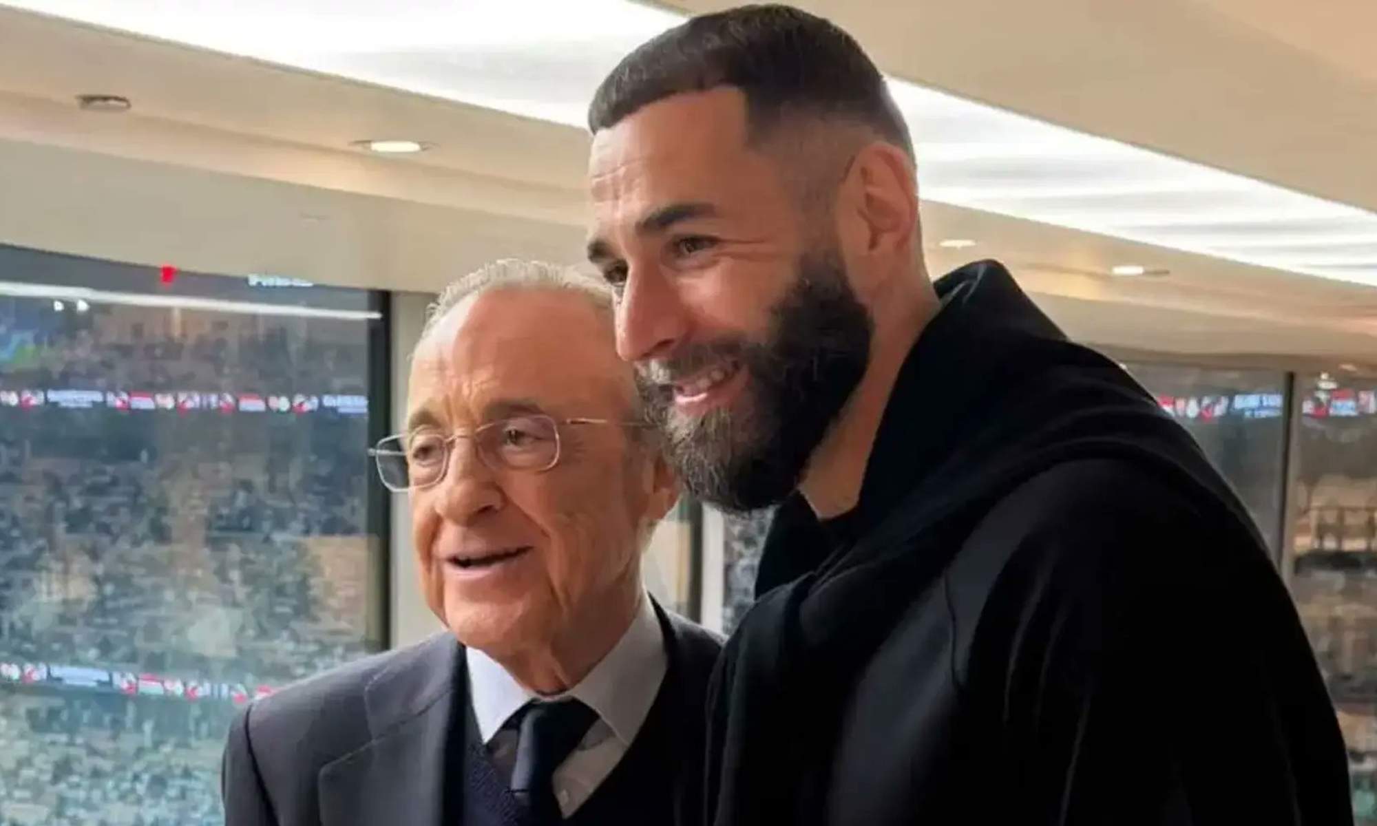 Karim Benzema y Florentino Pérez reunidos.