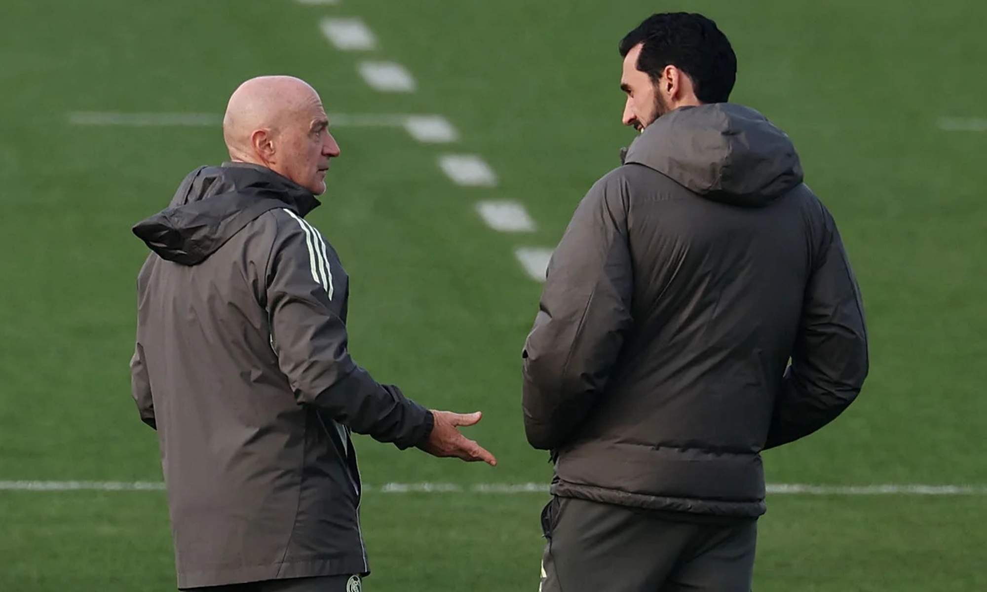 Álvaro Arbeloa y Antonio Pintus en el entrenamiento del Real Madrid.