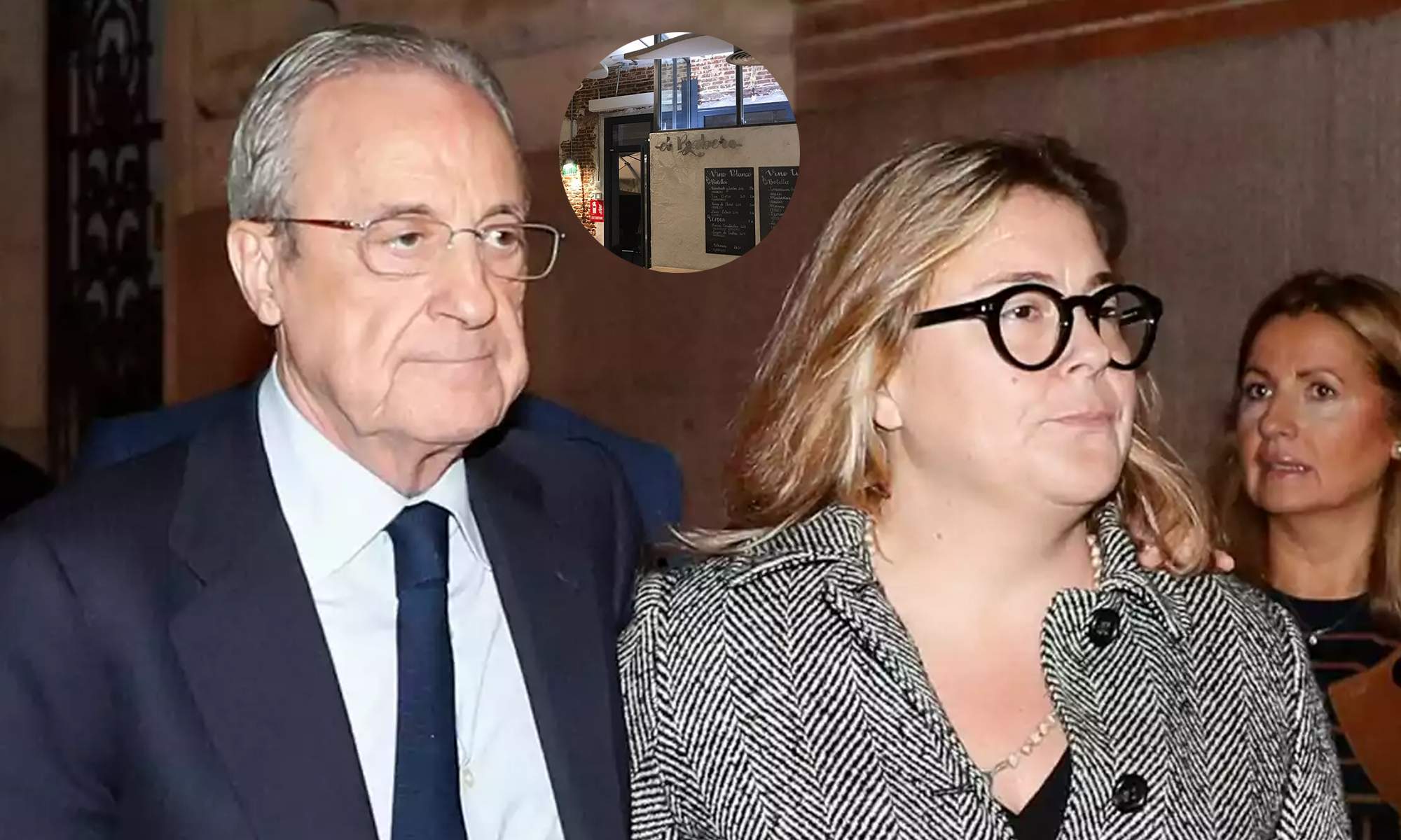 Florentino Pérez, Cuchy Pérez y una foto del restaurante.