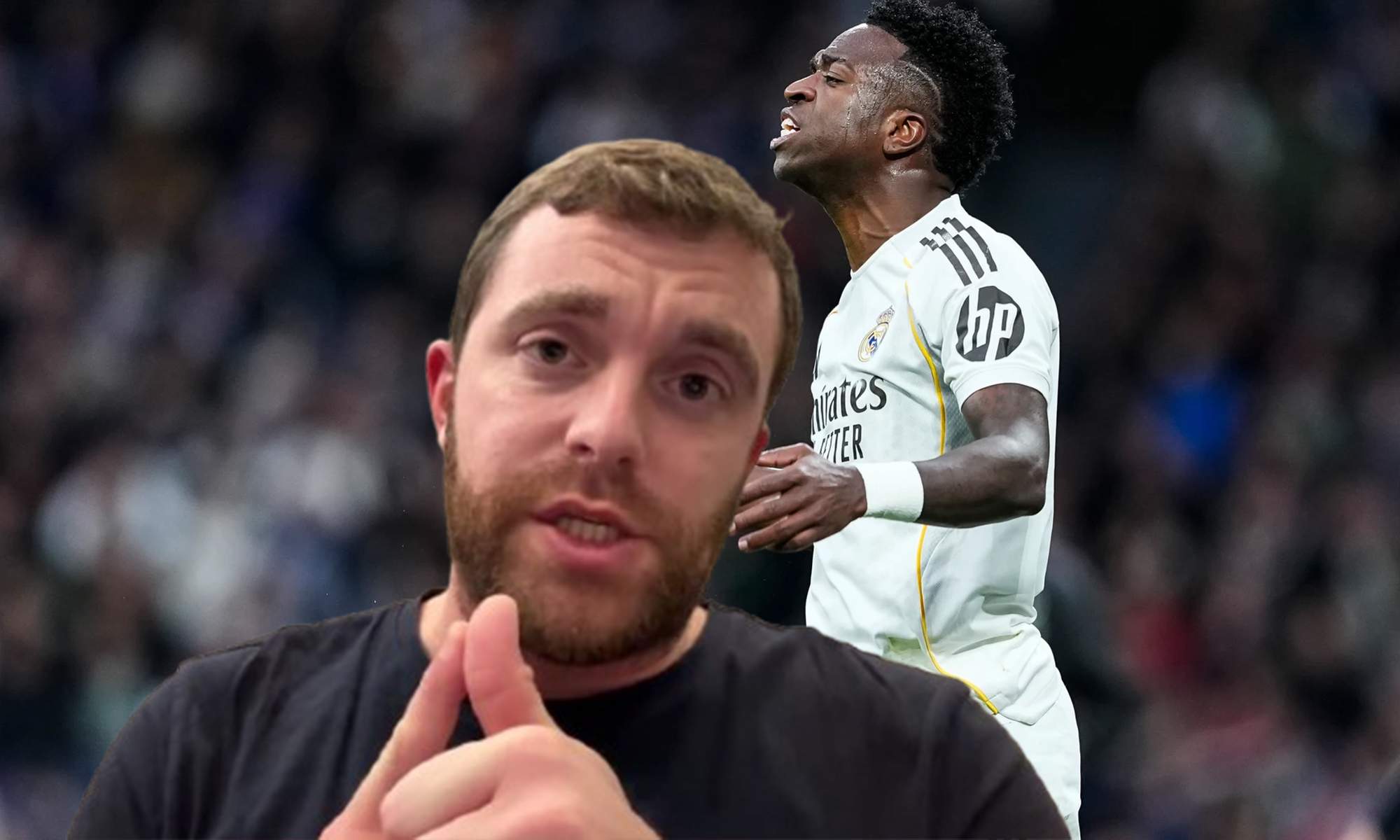 Fabrizio Romano y una foto de Vinícius Júnior.