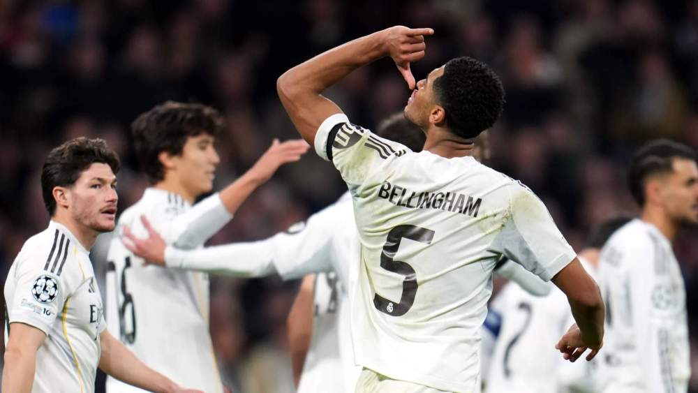 Jude Bellingham, celebrando su gol contra el Mónaco. Jude Bellingham, celebrando su gol contra el Mónaco.
