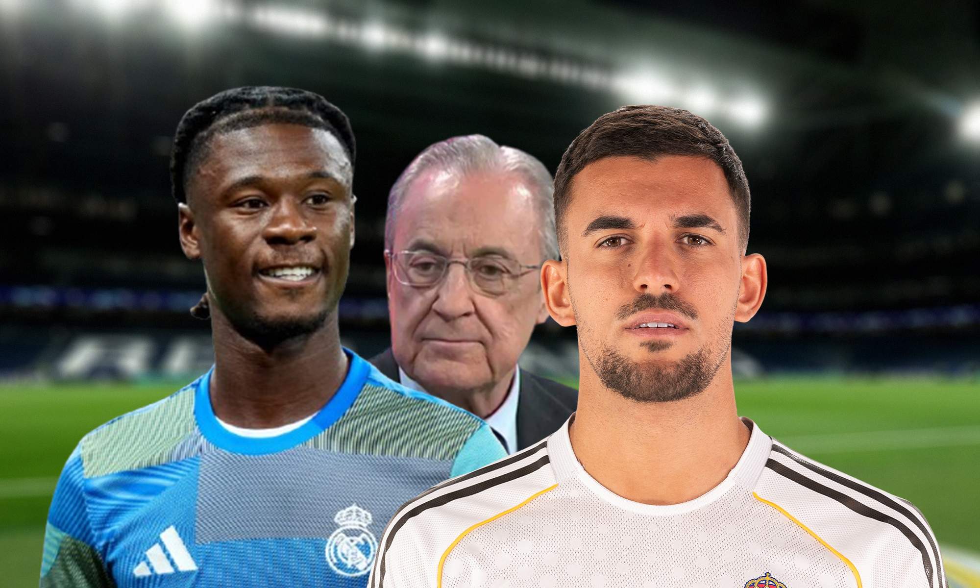 Dani Ceballos, Eduardo Camavinga, Florentino Pérez y el Santiago Bernabéu.