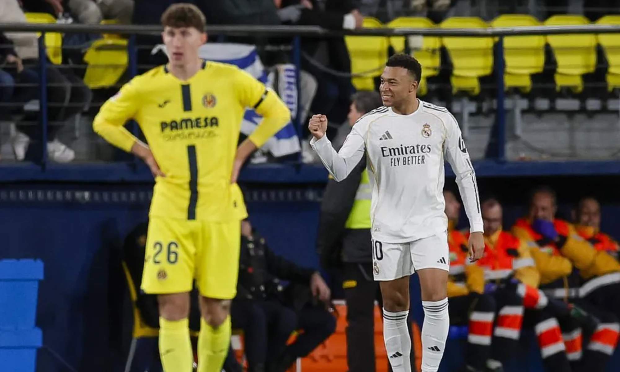 Kylian Mbappé, celebrando después de hacer el primer gol del partido ante el Villarreal.