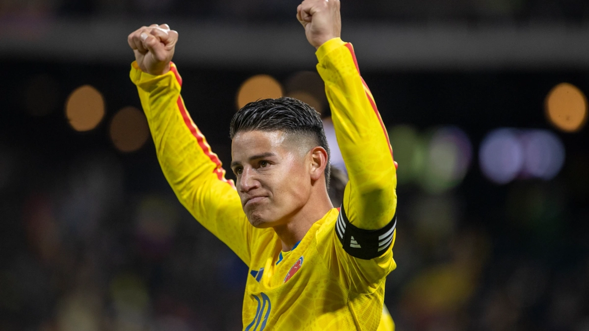 James Rodríguez celebrando un gol con Colombia. James Rodríguez celebrando un gol con Colombia.