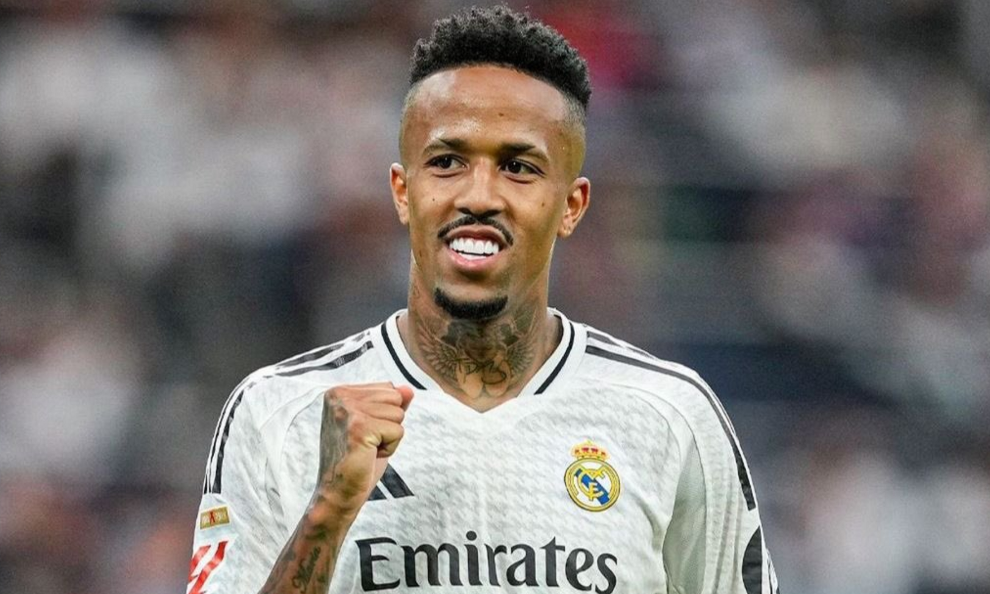 Militao celebra un gol con el Real Madrid 
