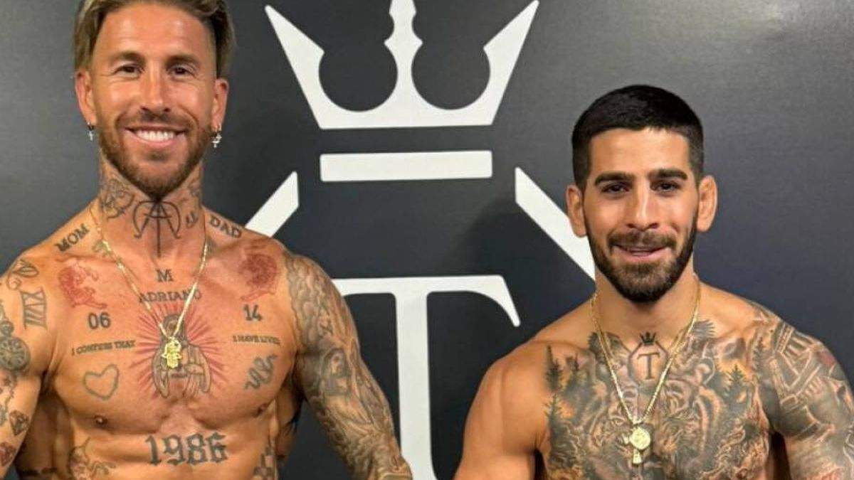 Sergio Ramos e Ilia Topuria antes de entrenar boxeo.