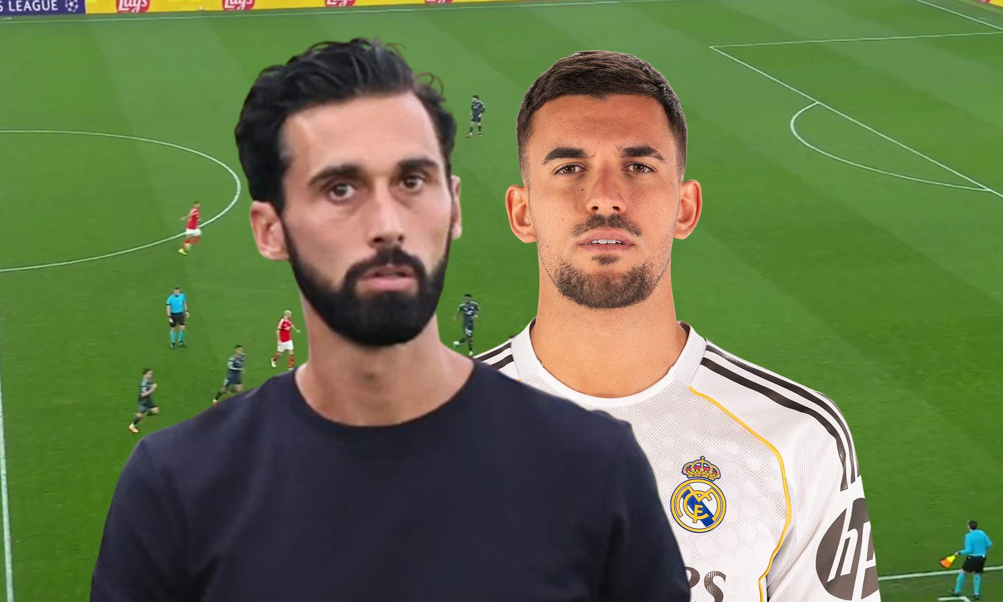 Álvaro Arbeloa, Dani Ceballos y una captura del Benfica - Real Madrid.