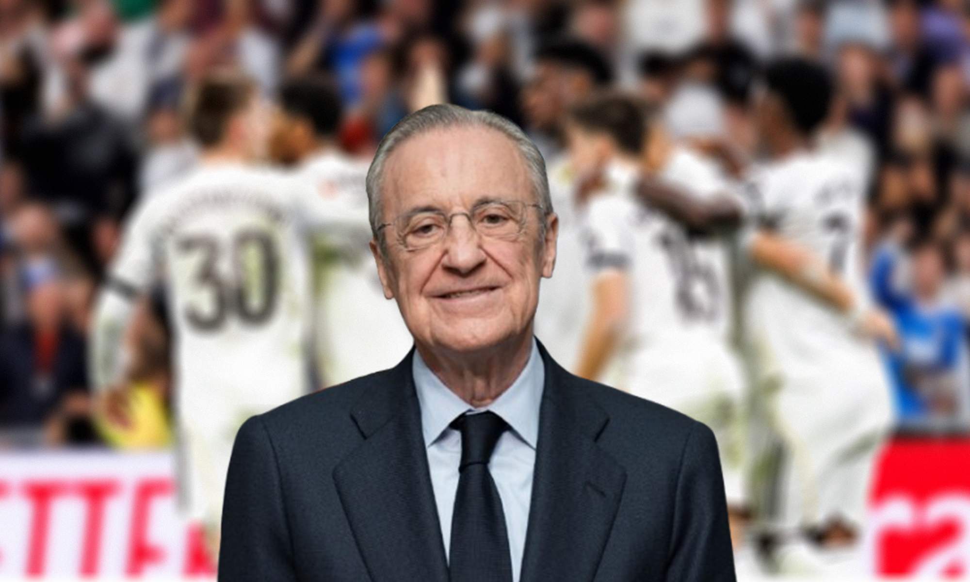 Florentino Pérez y jugadores del Real Madrid celebrando un gol. Florentino Pérez y jugadores del Real Madrid celebrando un gol.