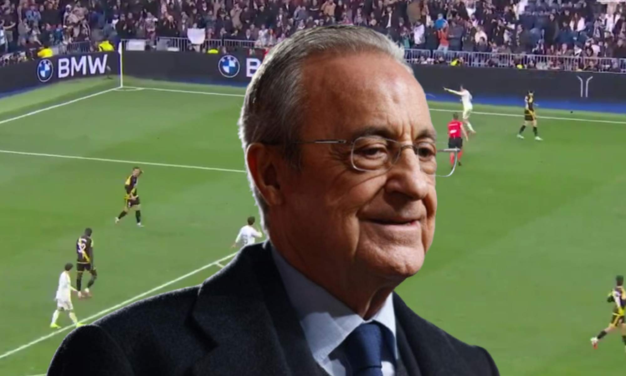 Florentino Pérez y una captura del Real Madrid - Rayo Vallecano. Florentino Pérez y una captura del Real Madrid - Rayo Vallecano.
