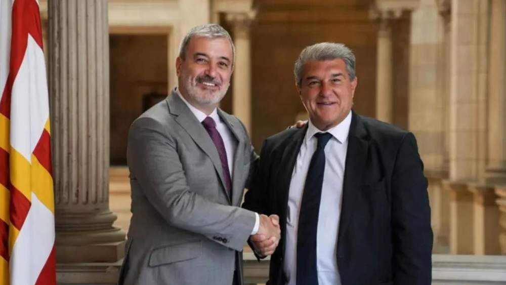 Jaume Collboni y Joan Laporta, alcalde de Barcelona y presidente del Barça, respectivamente.