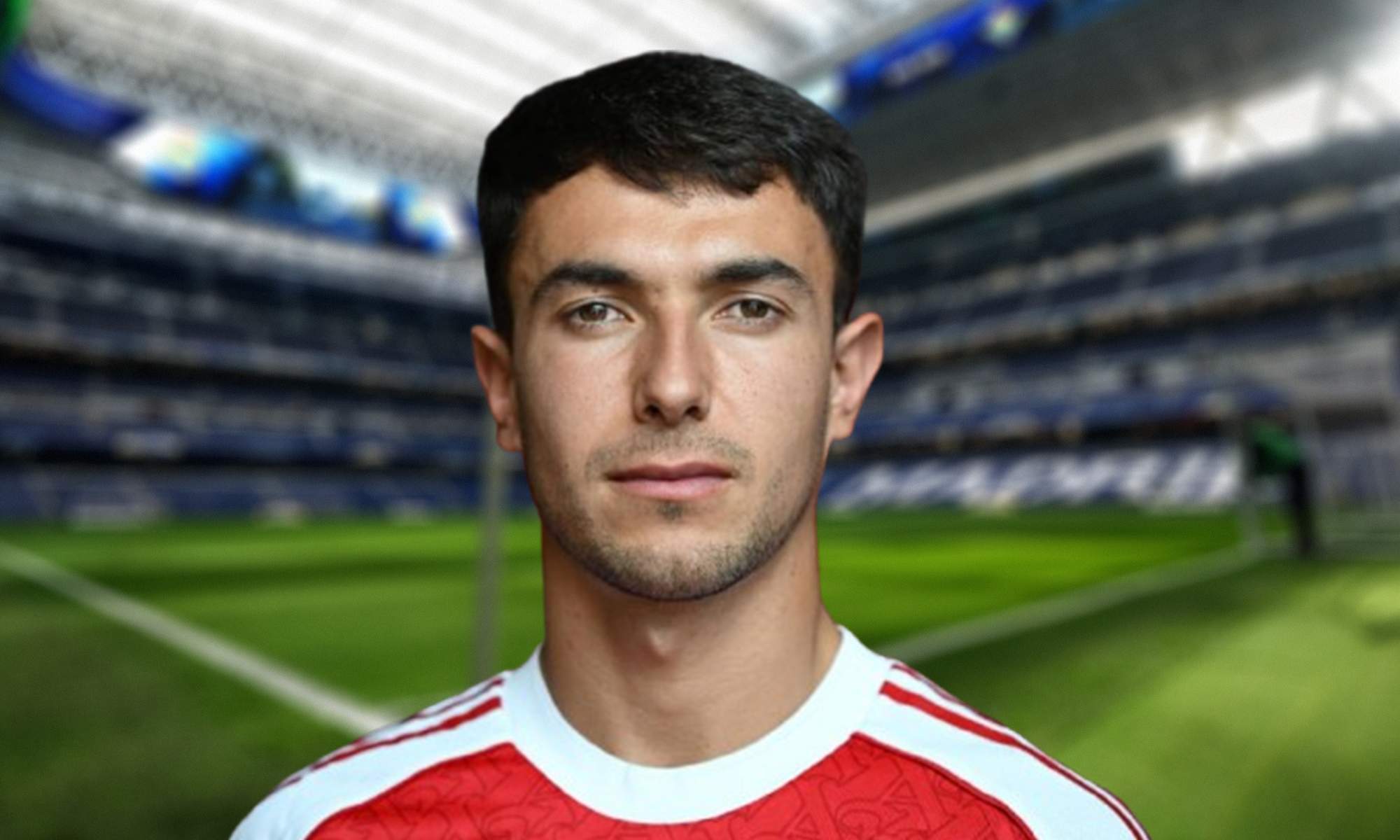 Martín Zubimendi con la camiseta del Arsenal y el Santiago Bernabéu.