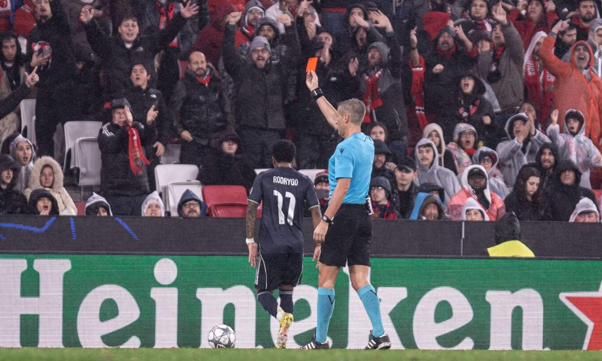 Rodrygo Goes fue expulsado en el último partido del Real Madrid en Champions ante el Benfica y se perderá ahora los 'play-offs' ante los portugueses.