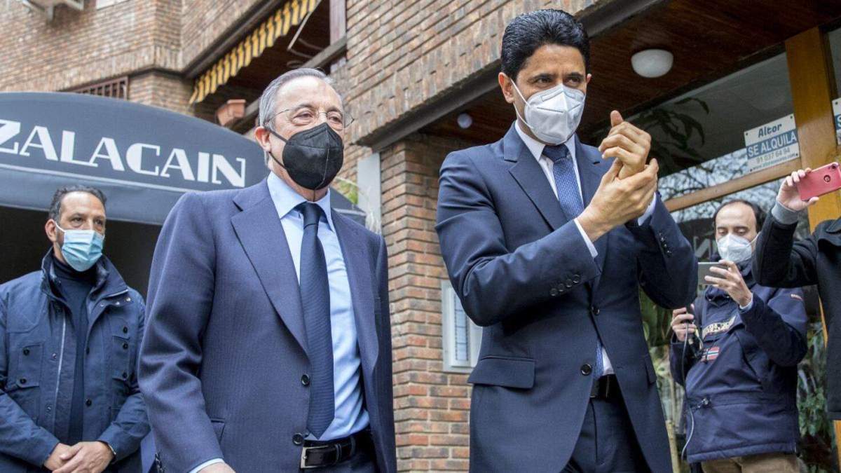 Florentino Pérez y Nasser Al Khelaifi saliendo de Zalacaín. Florentino Pérez y Nasser Al Khelaifi saliendo de Zalacaín.
