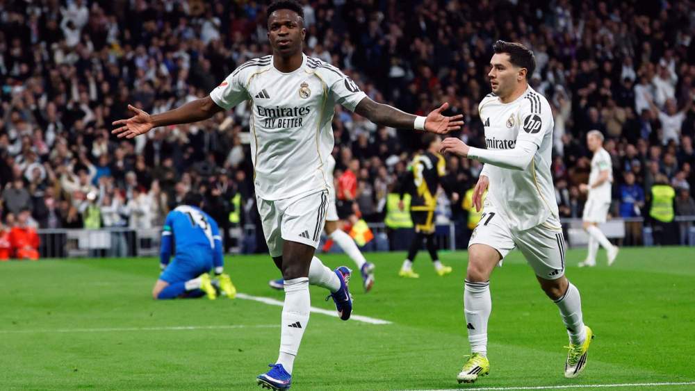 Vinicius Junior, celebrando el gol ante el Rayo Vallecano el fin de semana pasado en el Santiago Bernabéu.
