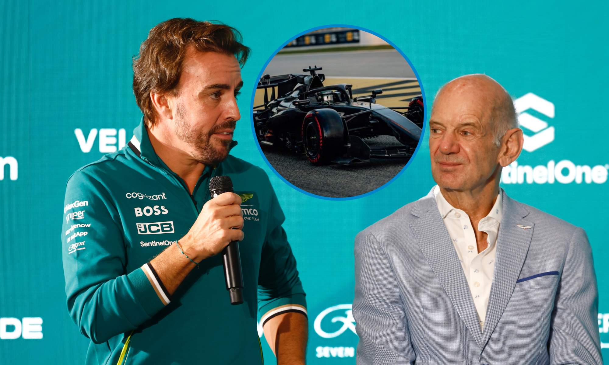 Fernando Alonso y Adrian Newey, el ingeniero que ha dado origen al nuevo coche del piloto en Aston Martin.