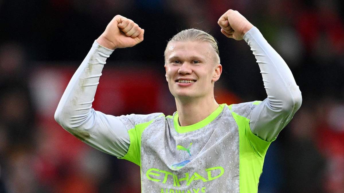 Erling Haaland celebrando un gol con el Manchester City. Erling Haaland celebrando un gol con el Manchester City.