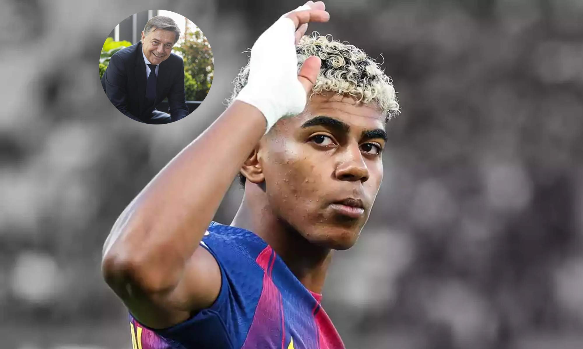 Lamine Yamal jugando con el Barcelona y una foto de Niko Mihic. Lamine Yamal jugando con el Barcelona y una foto de Niko Mihic.