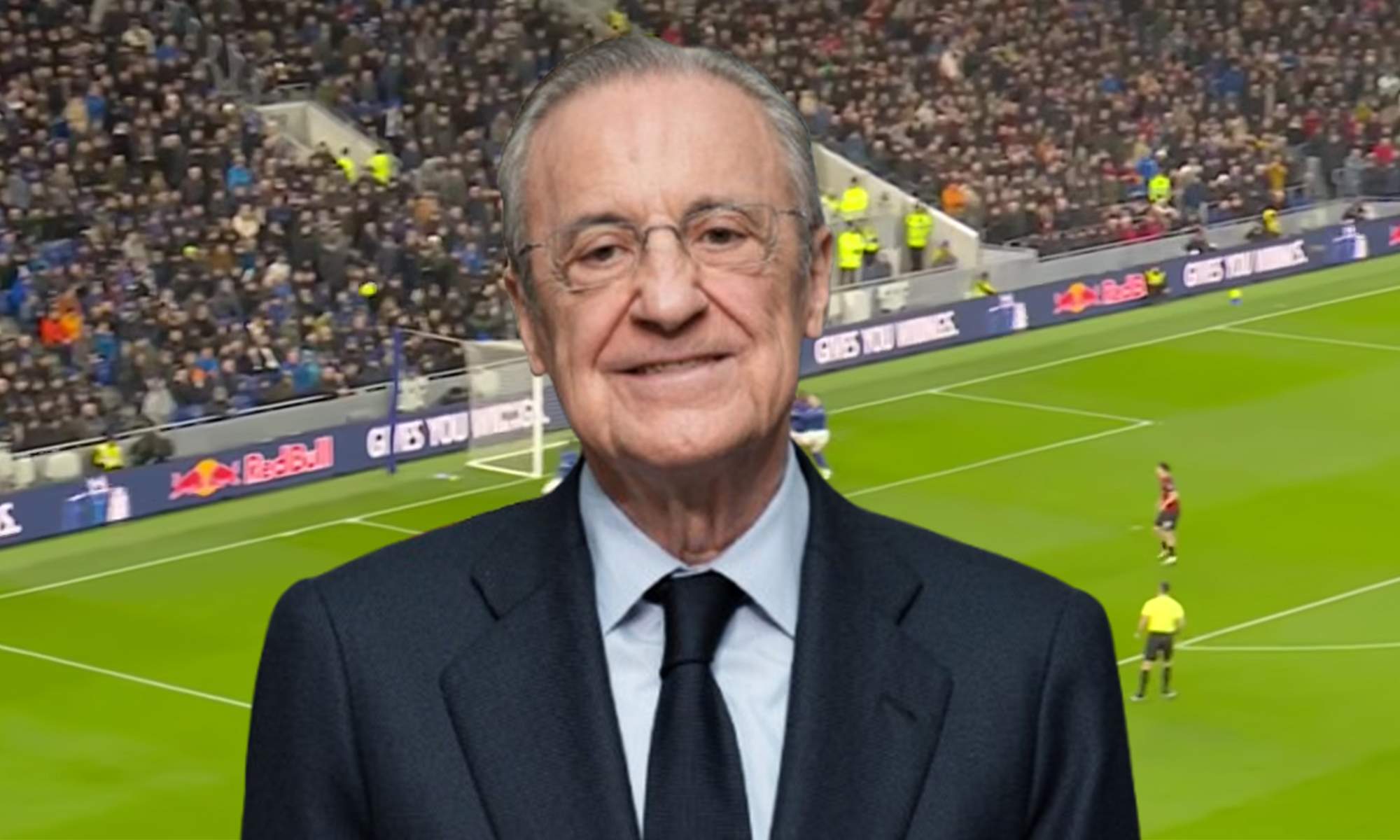 Florentino Pérez y una captura de un partido del Bournemouth.