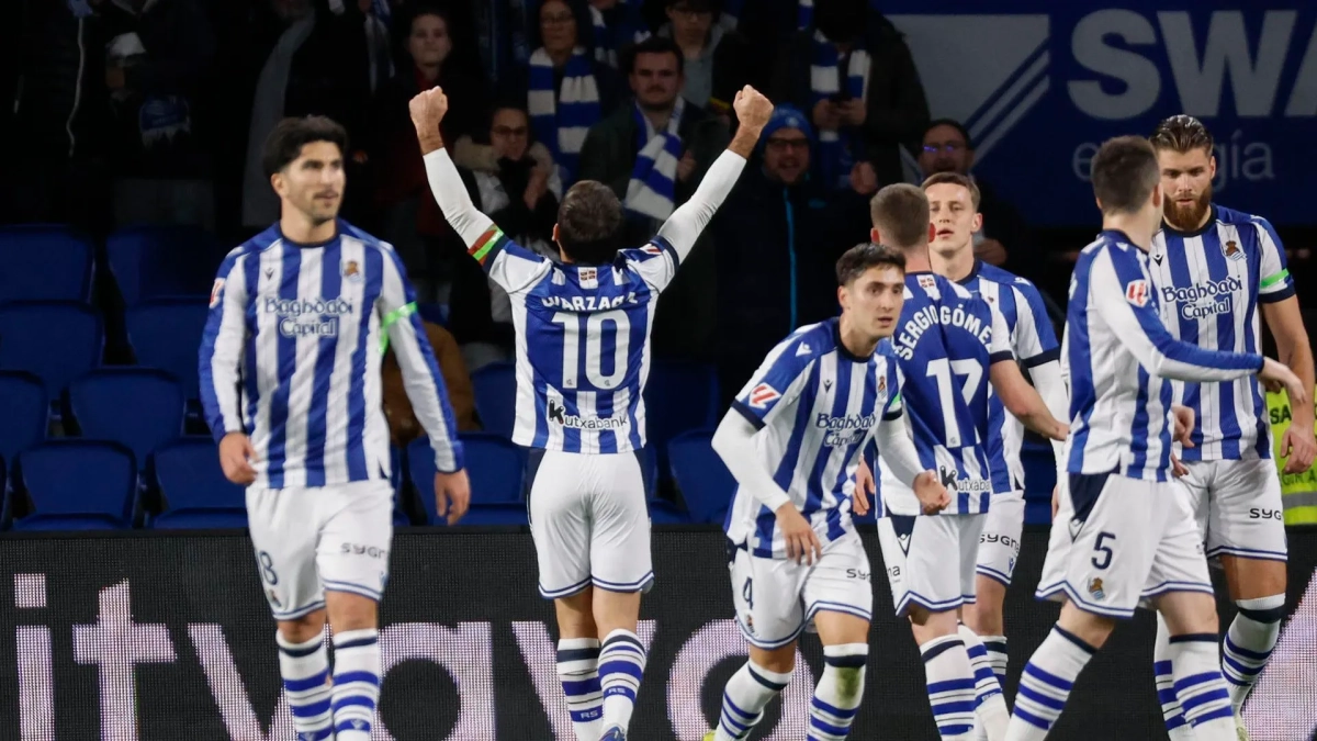 Jugadores de la Real Sociedad celebrando un gol en la presente temporada