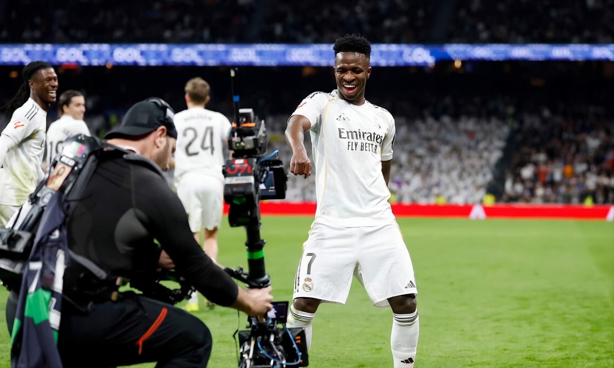 Vinicius Junior, celebrando su 'doblete' ante la Real Sociedad.