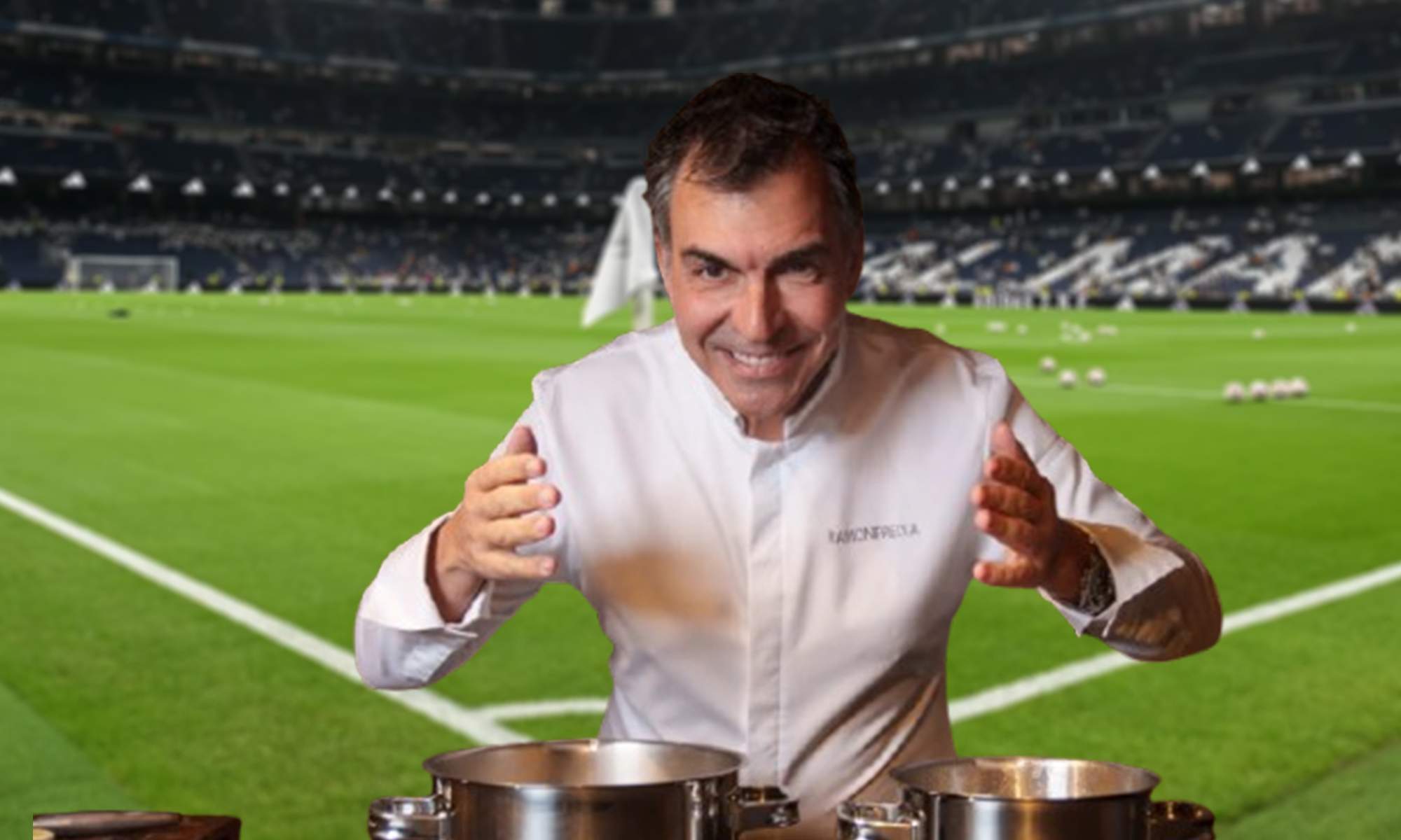 Ramón Freixa cocinando y el Santiago Bernabéu.
