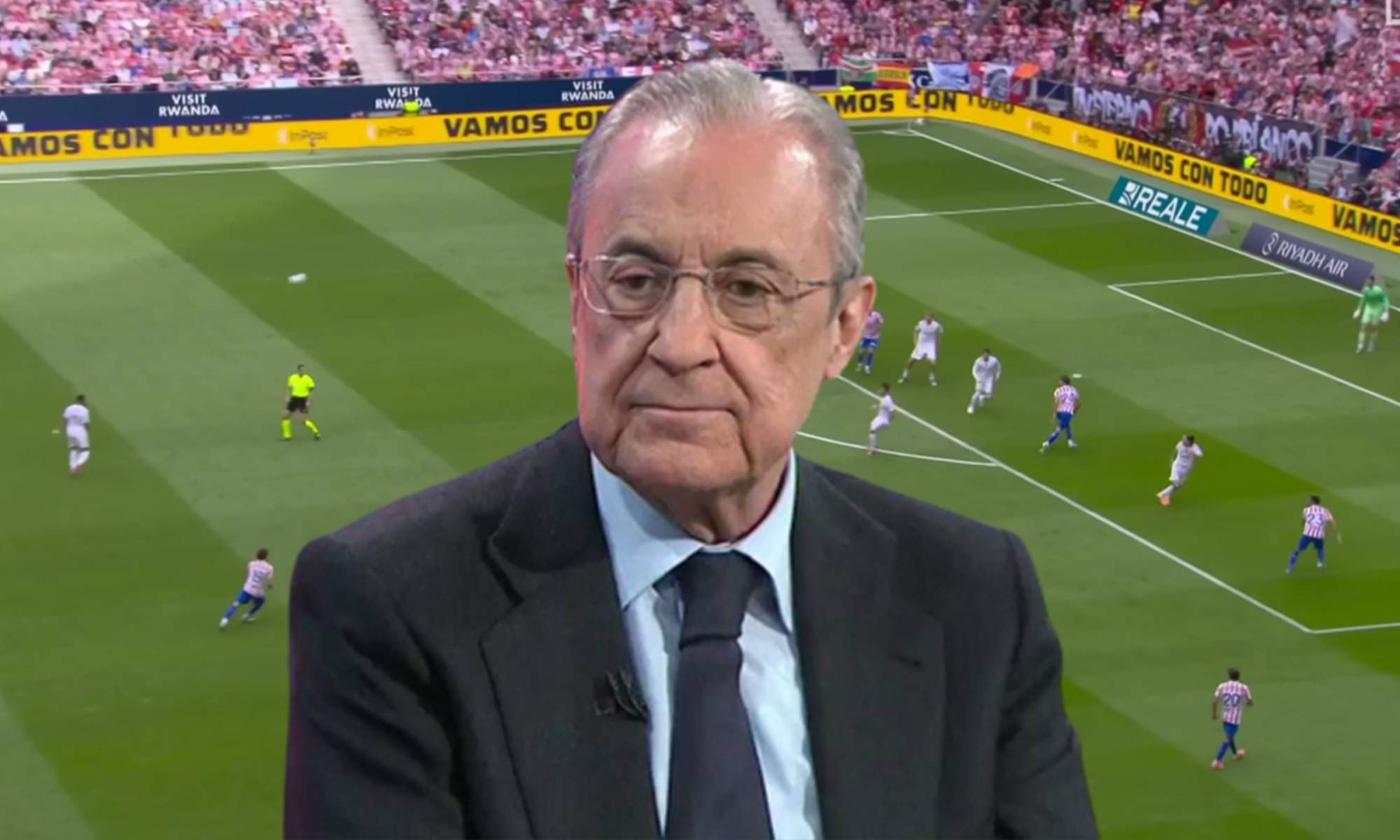 Florentino Pérez y una captura del Atlético de Madrid - Real Madrid.