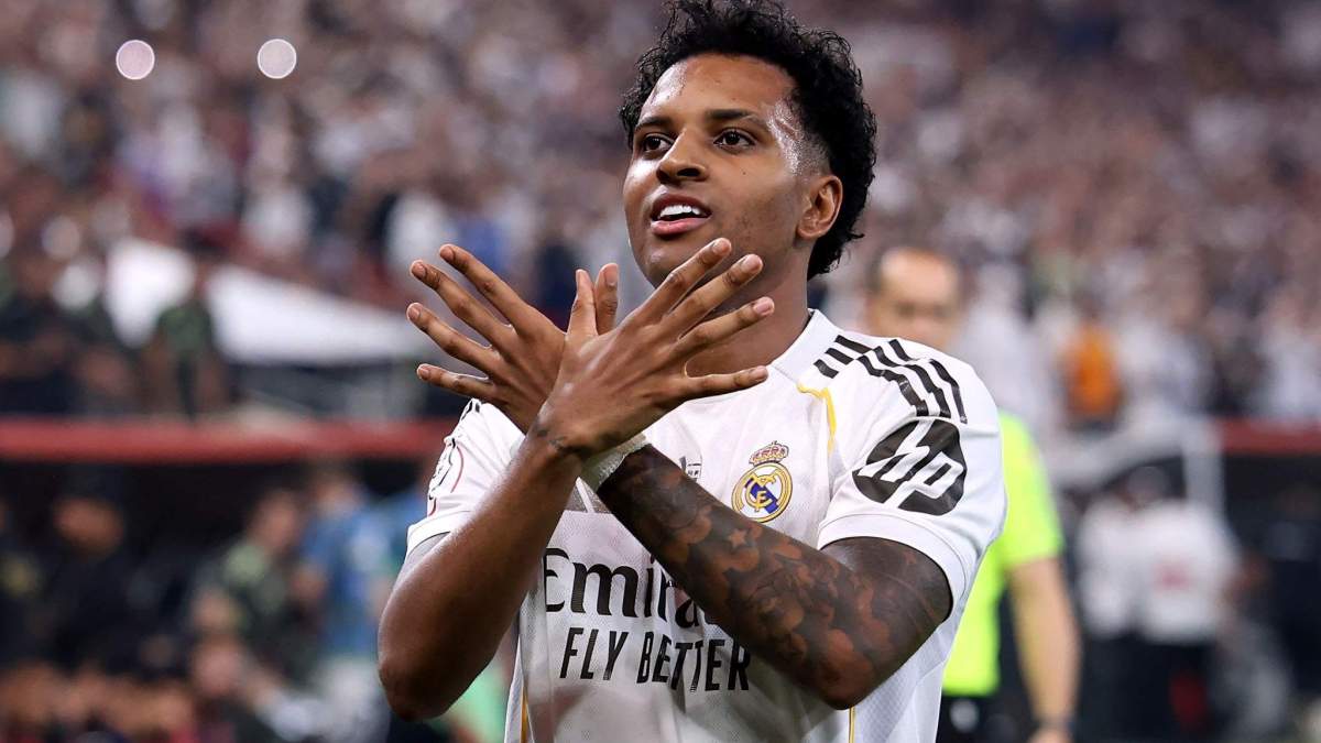 Rodrygo Goes celebrando un gol con el Real Madrid. 
