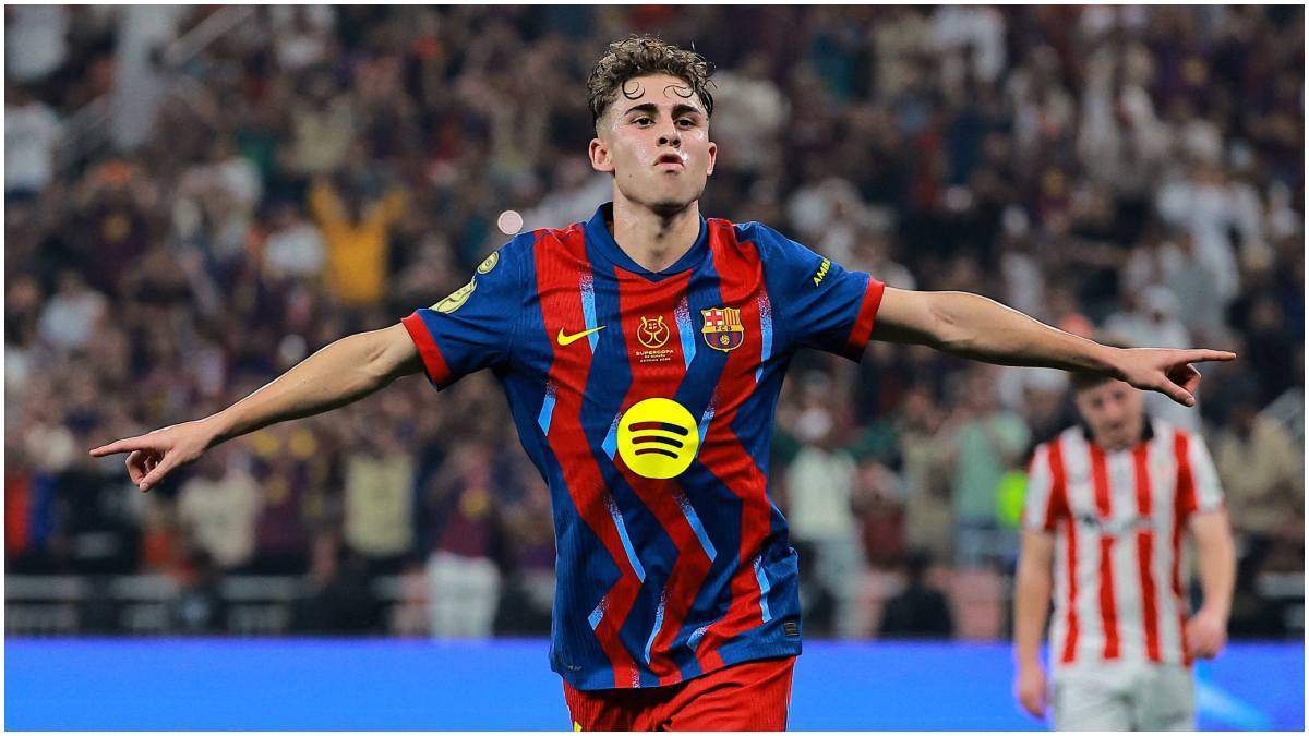 Fermín López celebrando un gol con el FC Barcelona