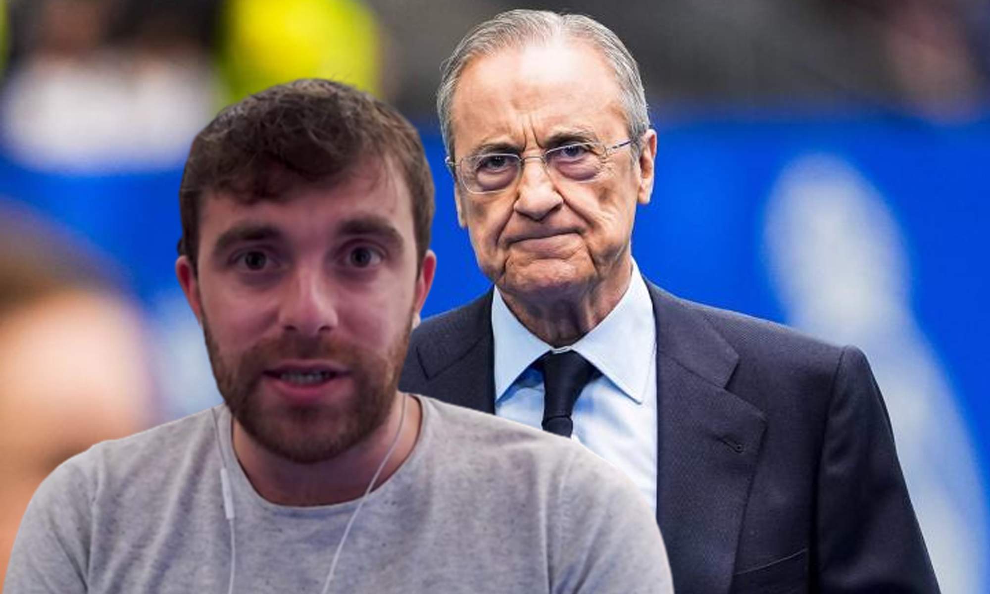 Fabrizio Romano y una foto de Florentino Pérez.