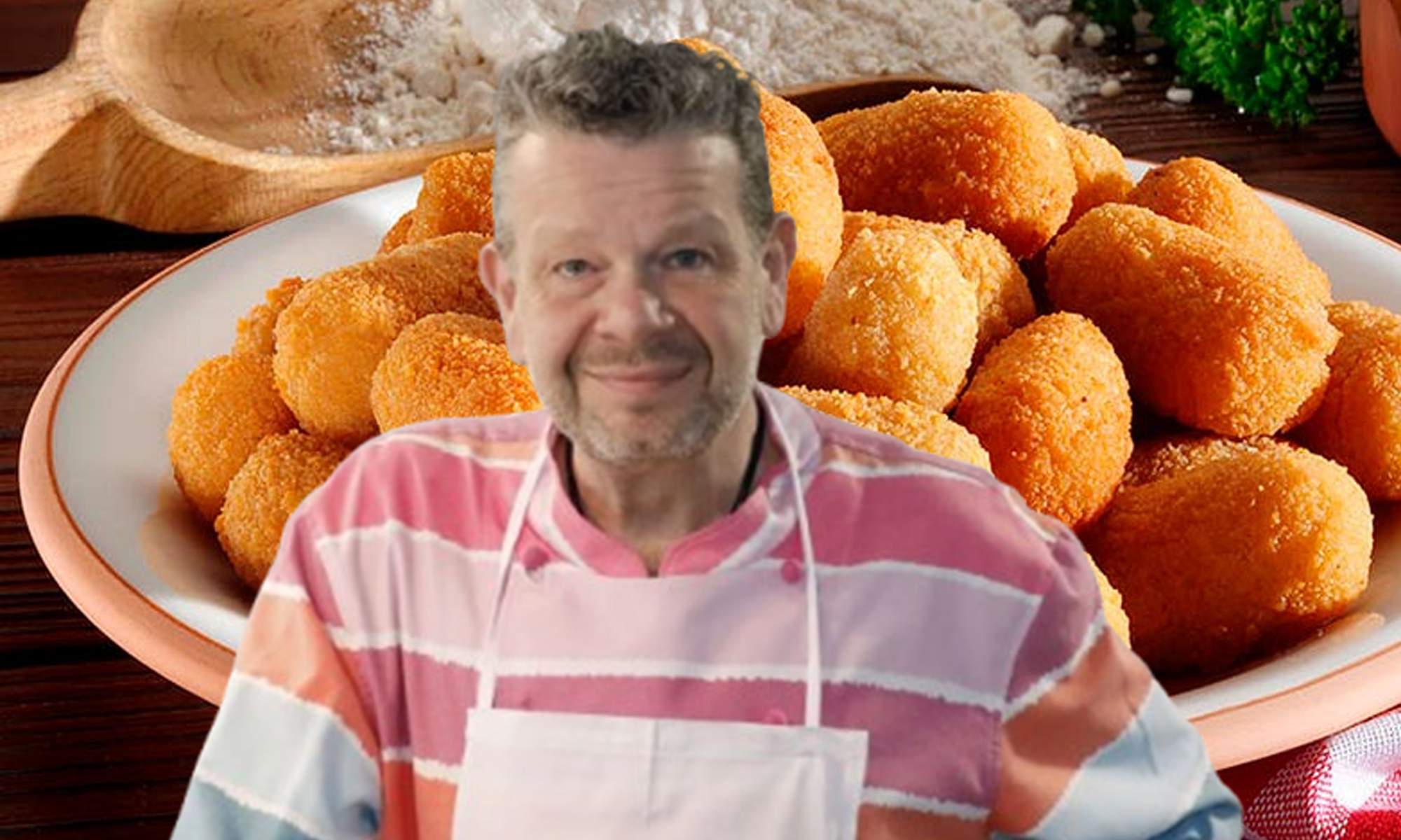 El chef Chicote y un plato de croquetas.