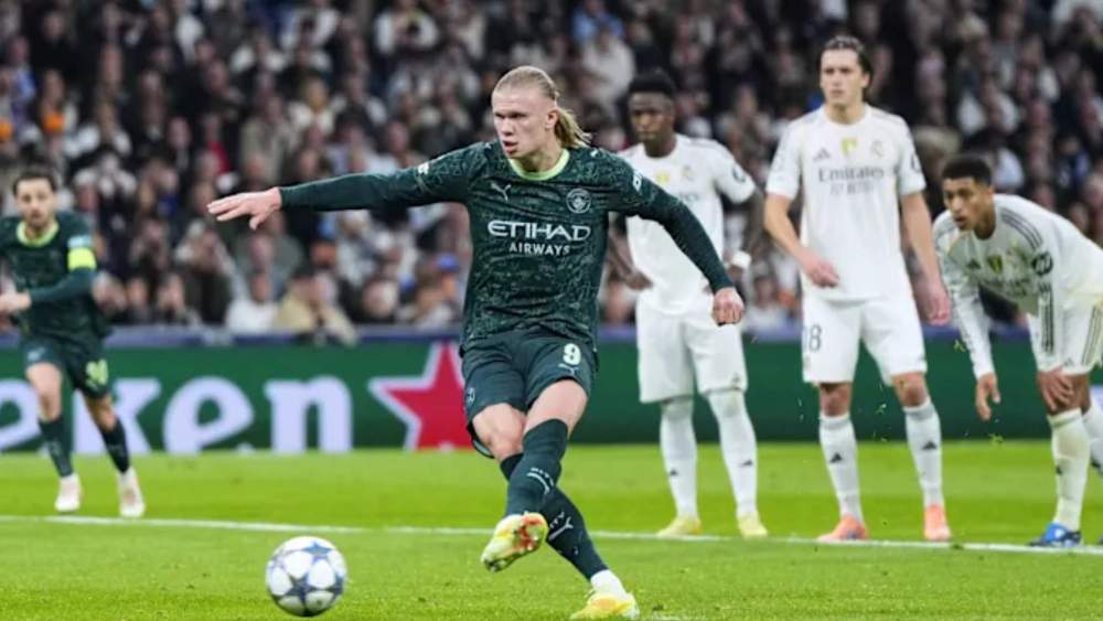 Erling Haaland, en el gol que le marcó al Madrid el pasado 10 de diciembre. Erling Haaland, en el gol que le marcó al Madrid el pasado 10 de diciembre.