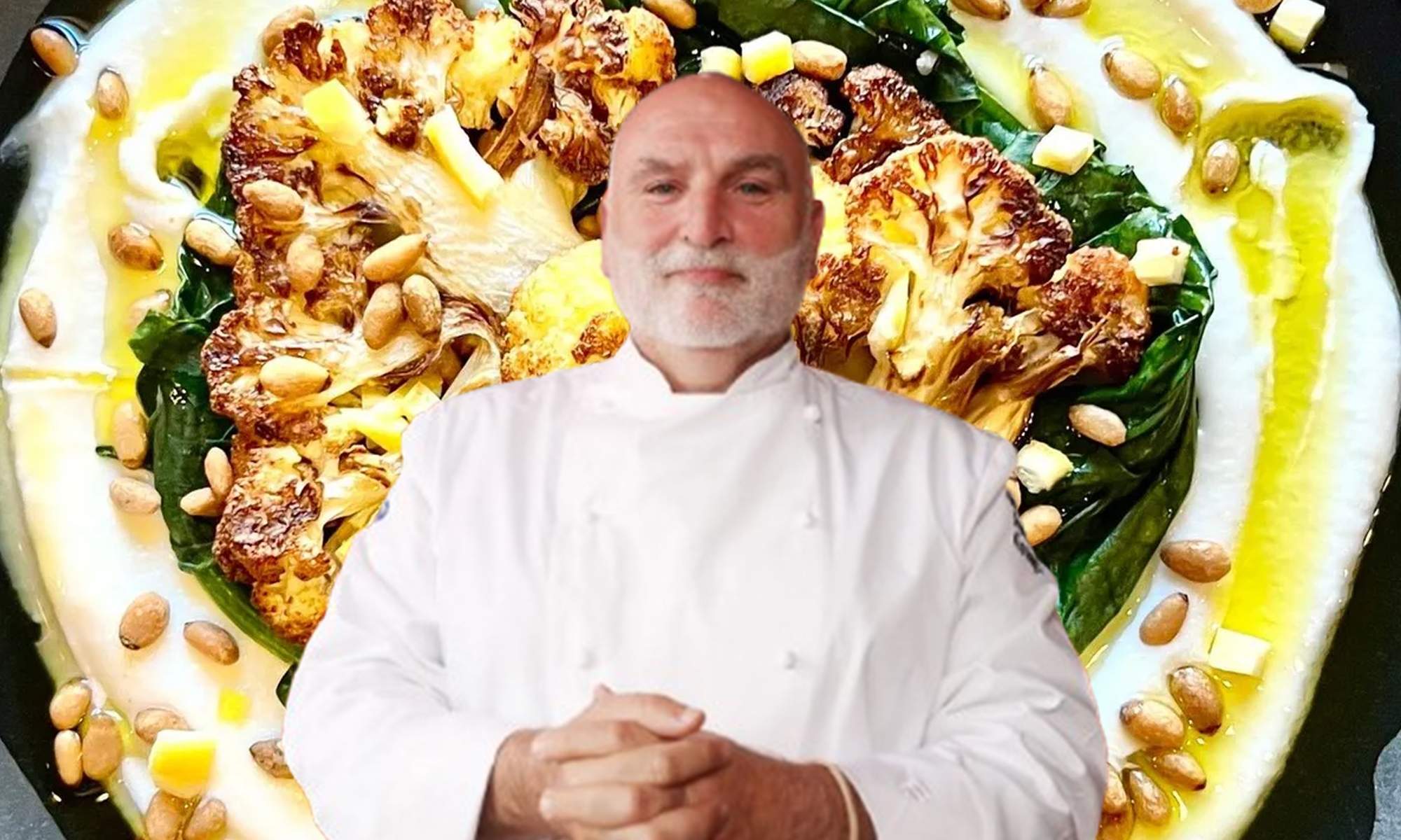 El chef José Andrés y el plato de coliflor.