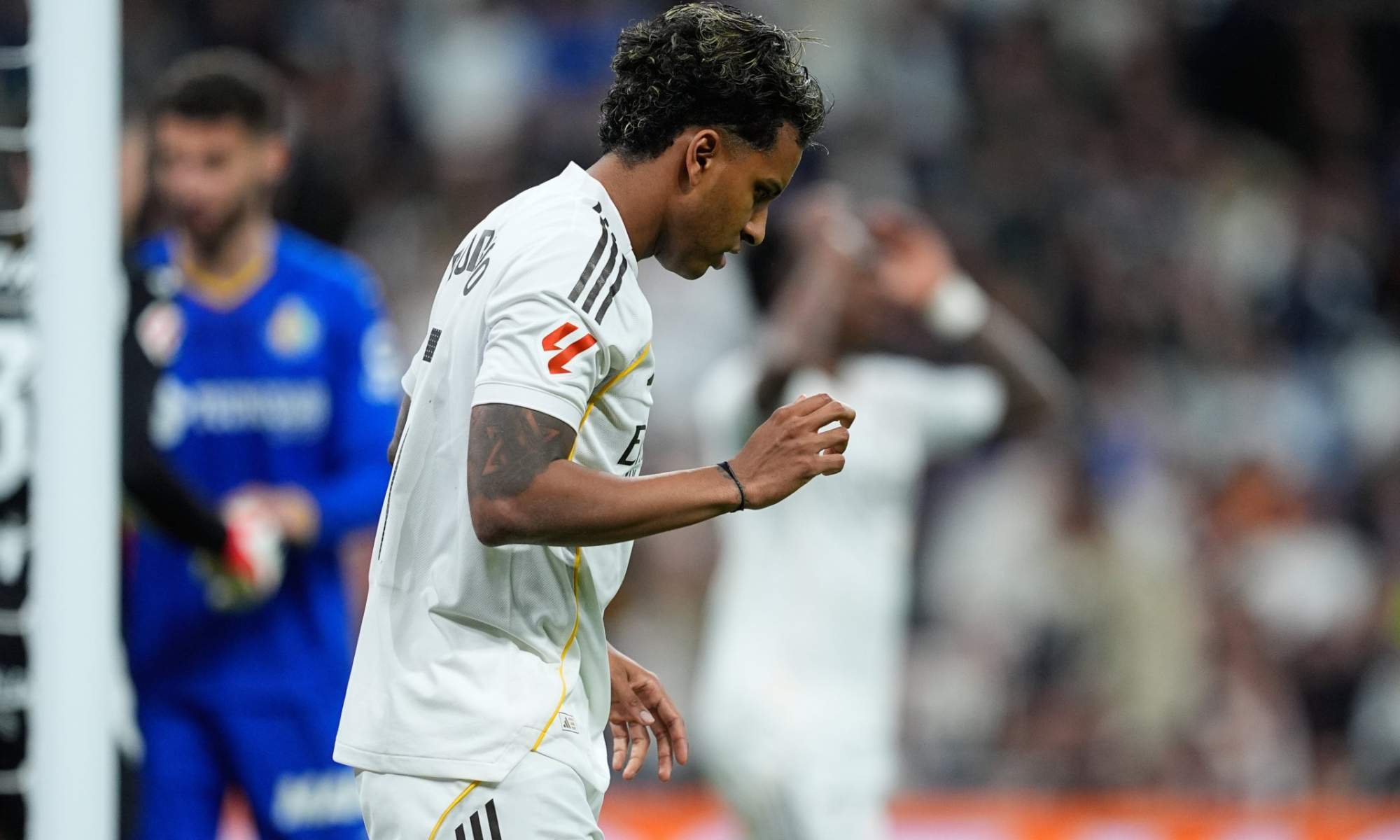 Rodrygo Goes, en el partido de este lunes contra el Getafe en el estadio Santiago Bernabéu. Rodrygo Goes, en el partido de este lunes contra el Getafe en el estadio Santiago Bernabéu.