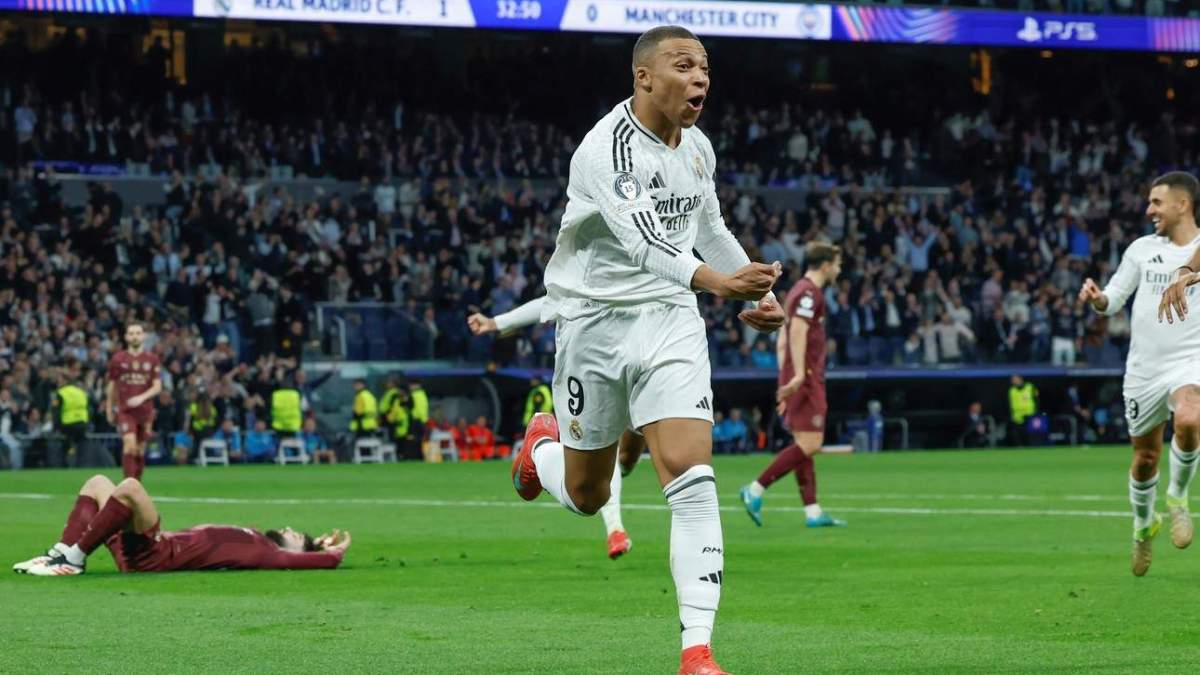 Mbappé celebrando su gol al City la temporada pasada