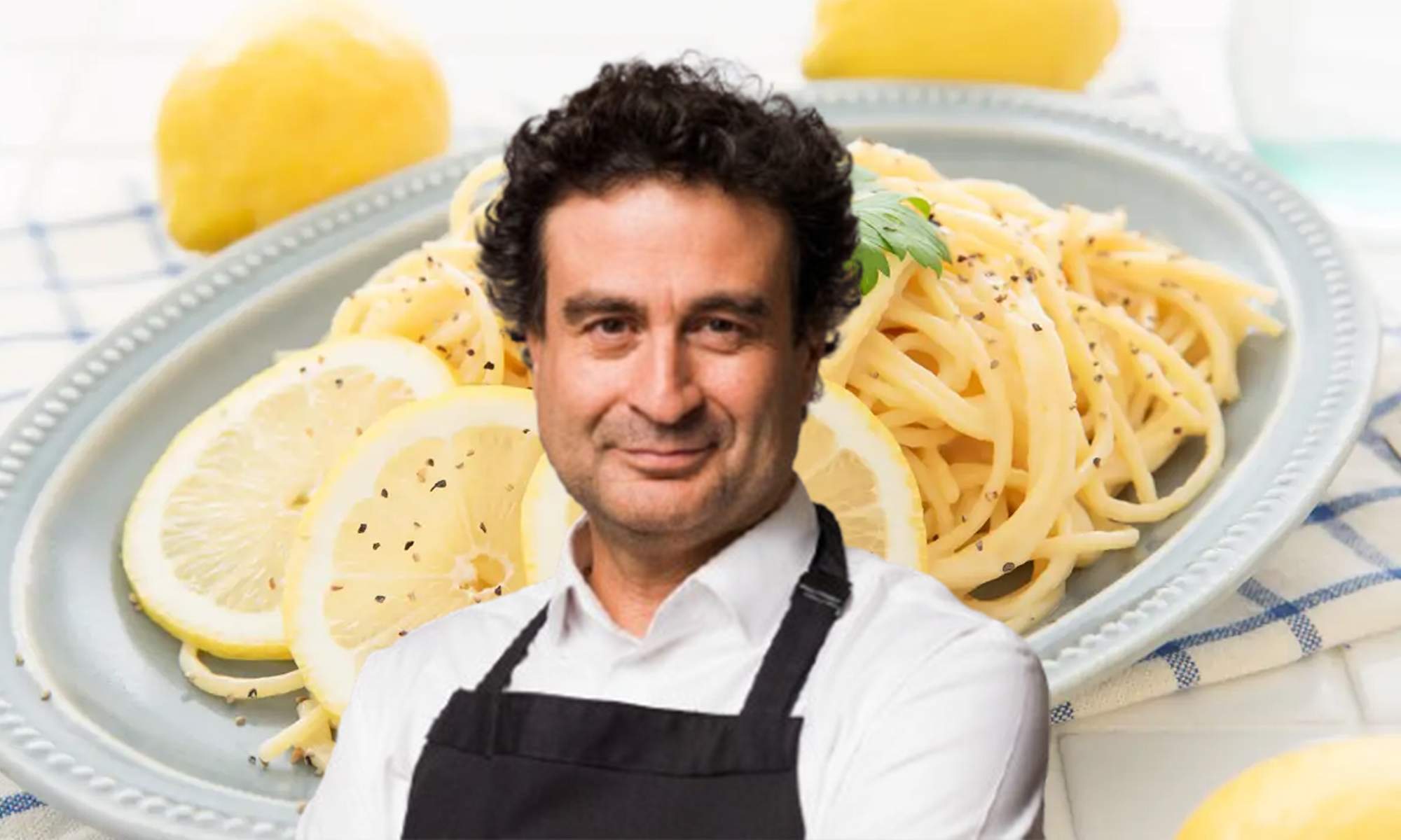 Pepe Rodríguez y un plato de pasta al limón. 