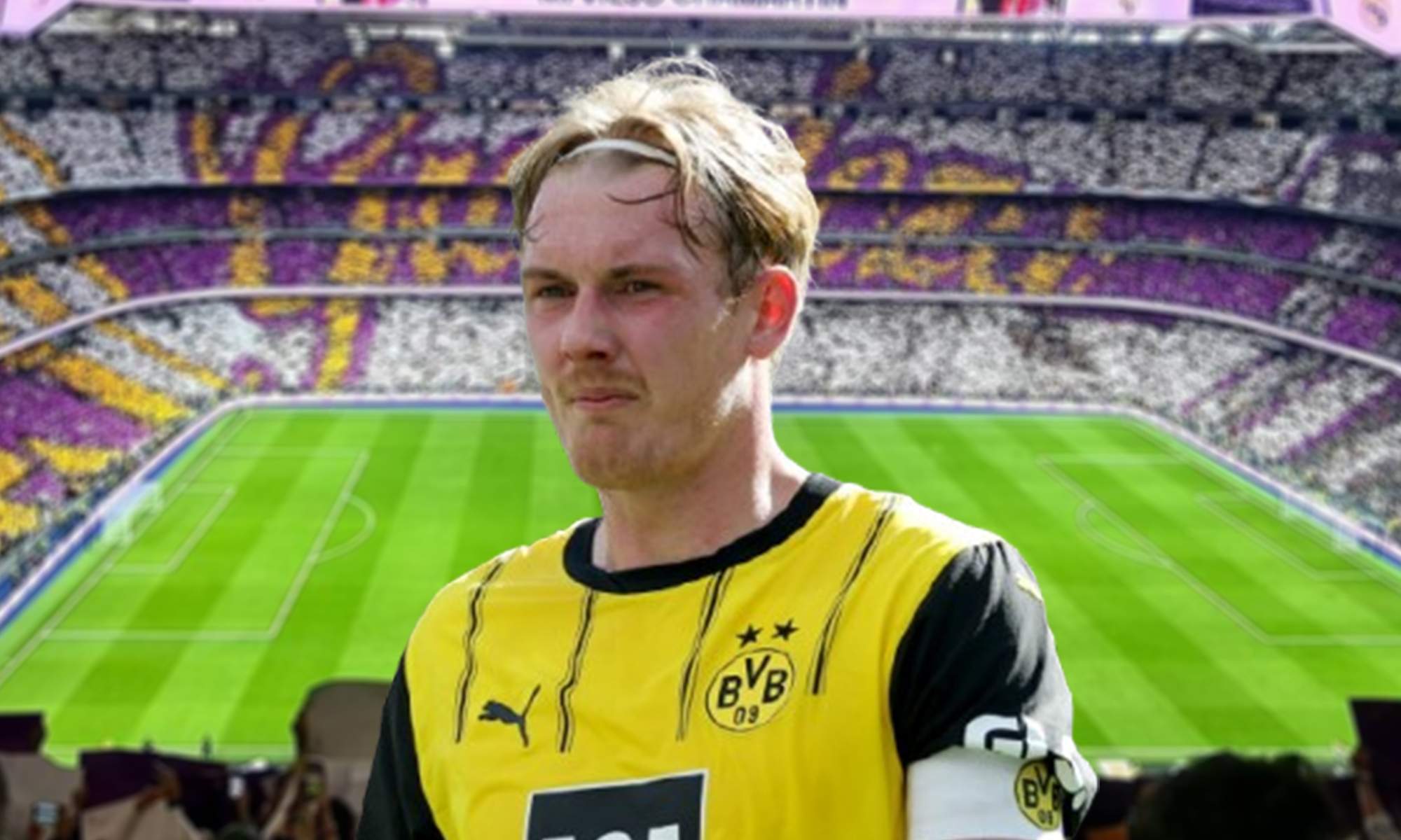 Brandt con la camiseta del Borussia Dortmund y el Santiago Bernabéu.