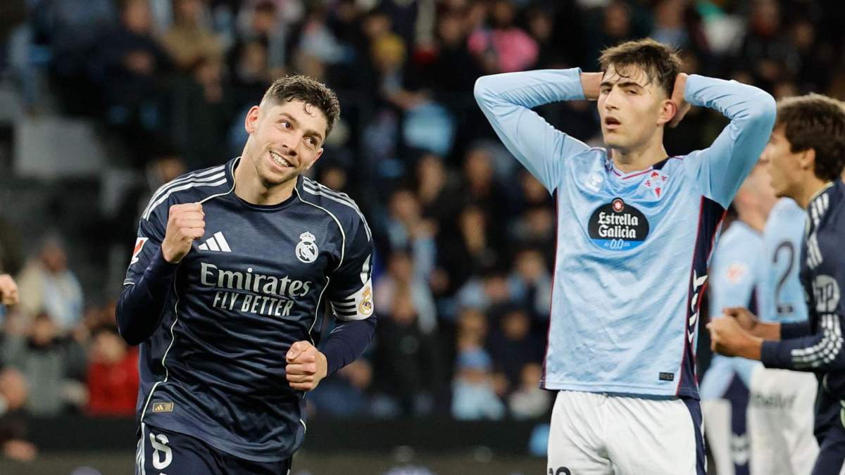 Fede Valverde, celebrando su gol ante el Celta el pasado viernes en Balaídos.
