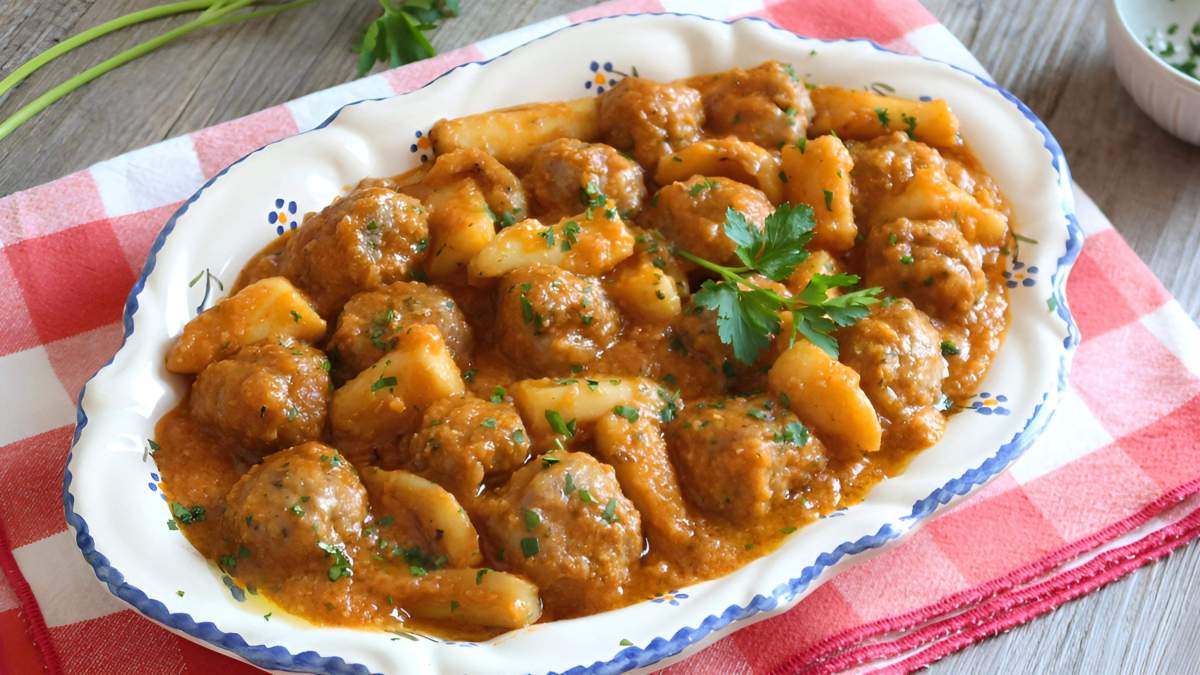 Plato de albóndigas con sepia