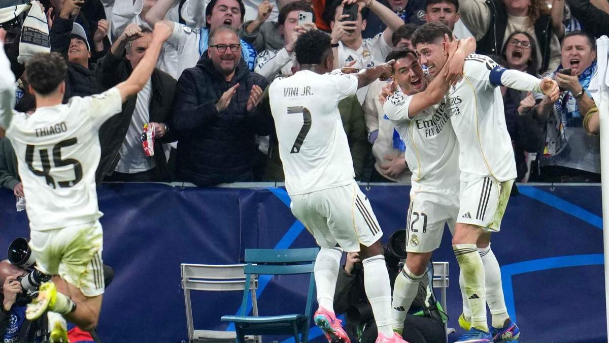 Fede Valverde celebrando el 1-0 del Real Madrid al Manchester City Fede Valverde celebrando el 1-0 del Real Madrid al Manchester City