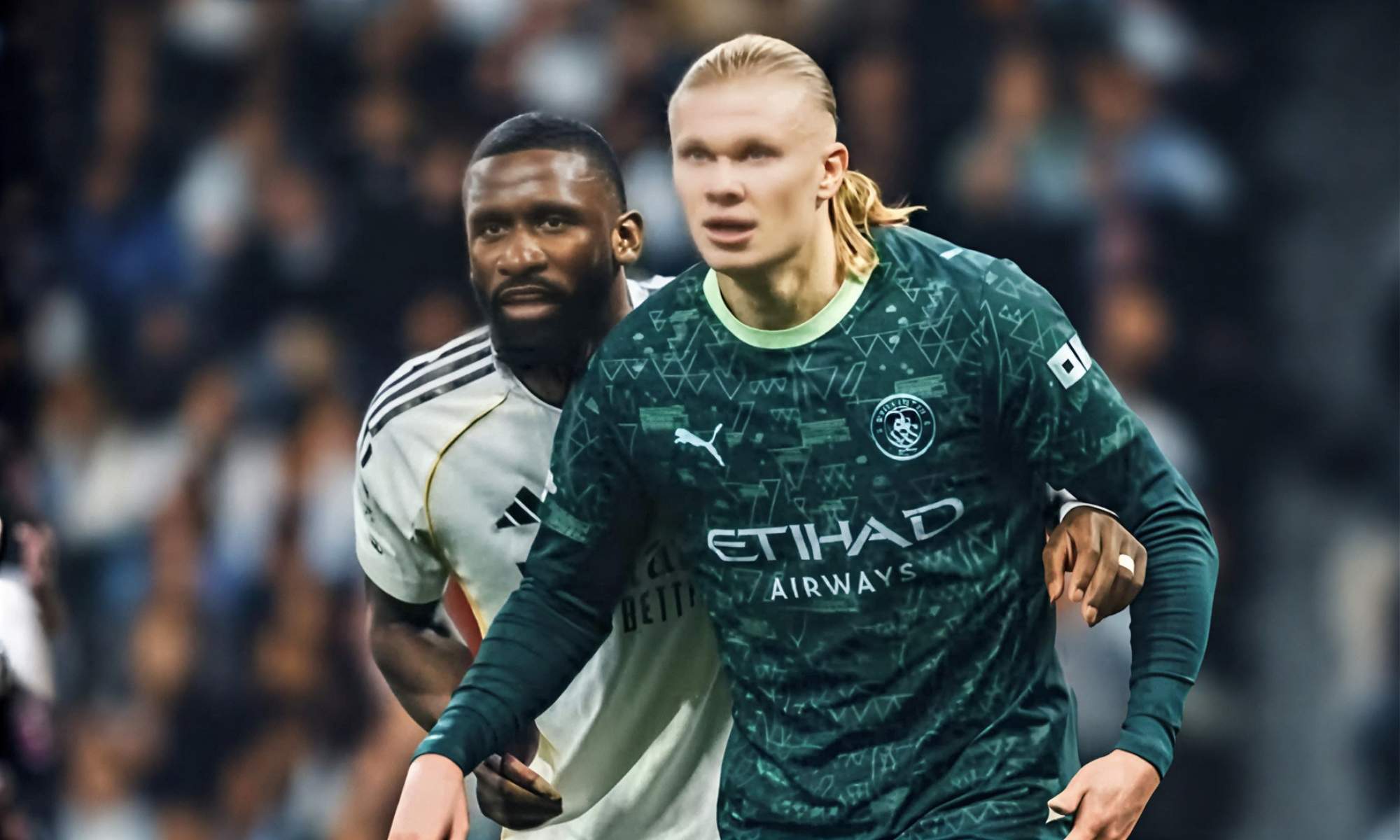 Antonio Rüdiger y Erling Haaland durante el encuentro entre el Real Madrid y el Manchester City.