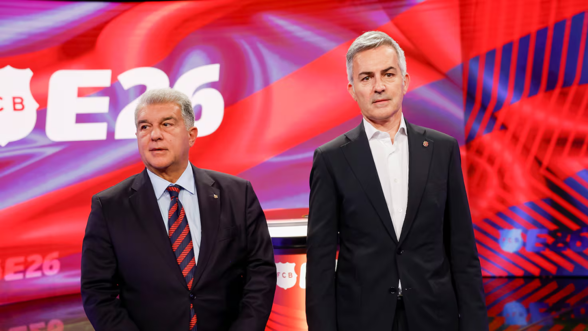 Joan Laporta y Víctor Font posando como candidatos a la presidencia del Barça.