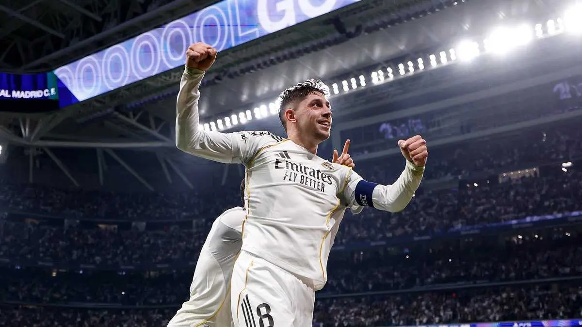 Fede Valverde celebrando un gol contra el Manchester City. 