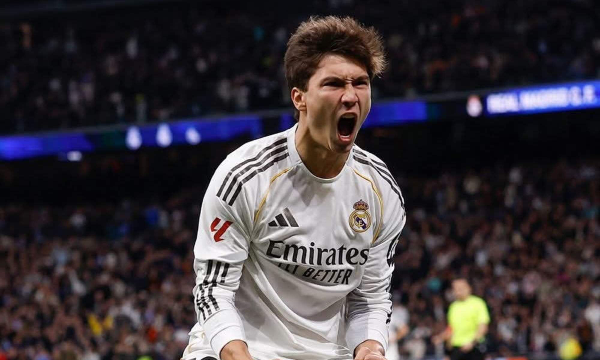 Gonzalo García, celebrando un gol con el Real Madrid durante esta temporada.
