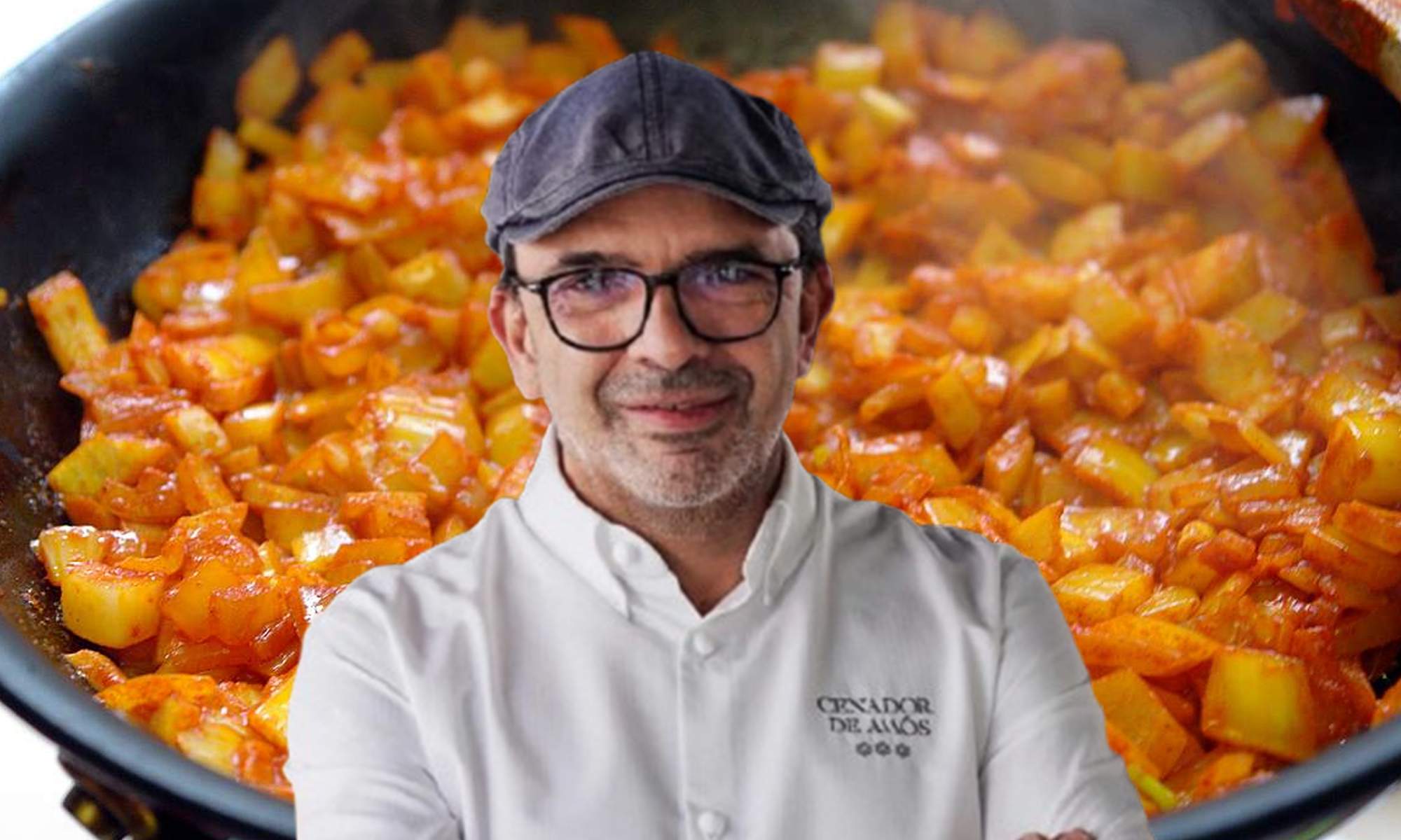 El chef Jesús Sánchez y un refrito. 