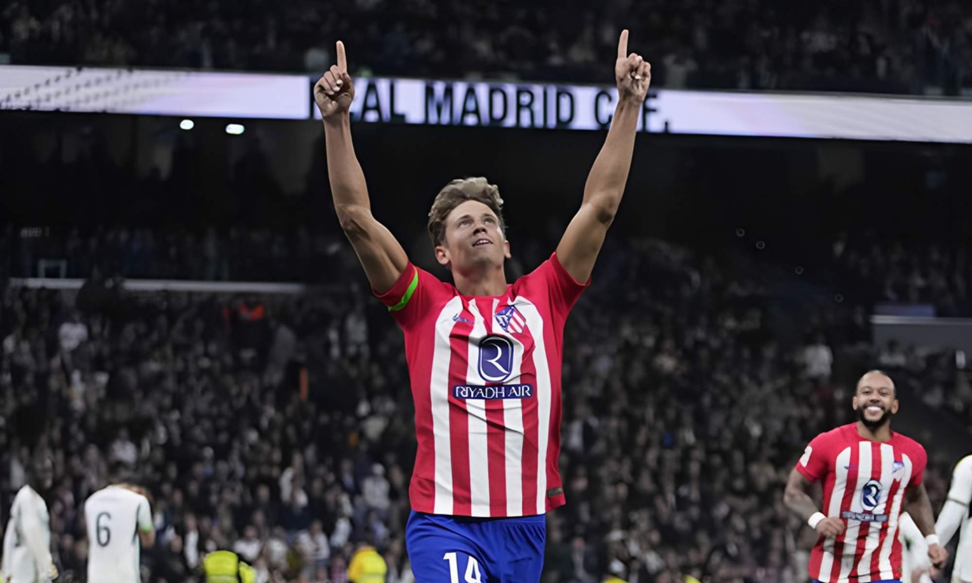 Marcos Llorente celebrando un gol con el Atlético de Madrid.
