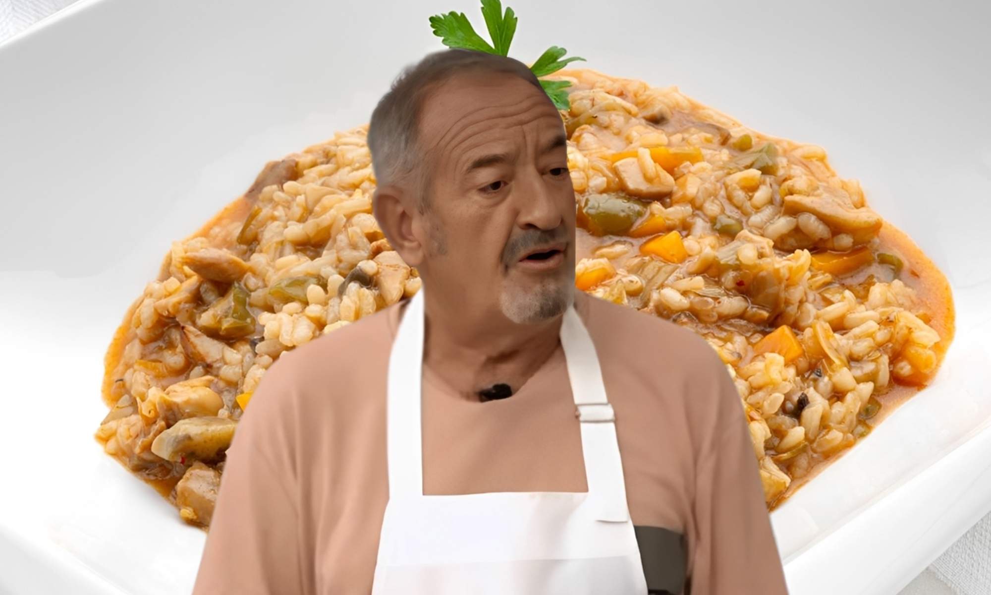 El chef Karlos Arguiñano y un plato de arroz. 