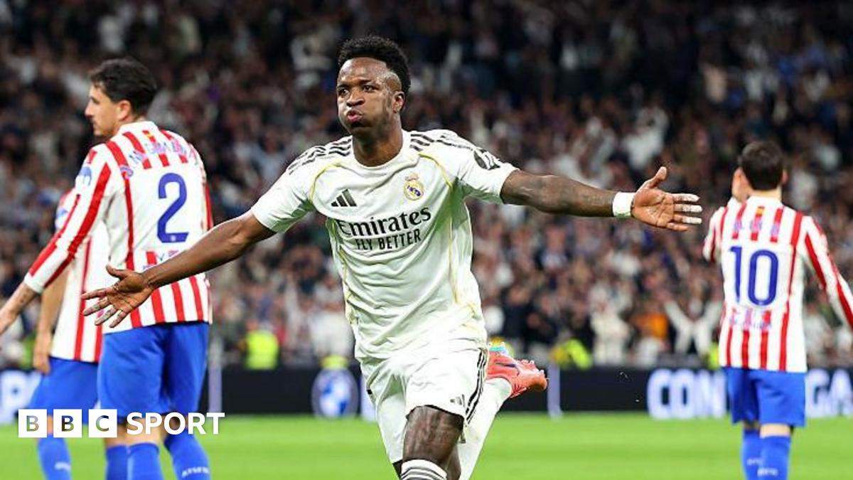 Vinícius Júnior celebrando su gol contra el Atlético de Madrid. 