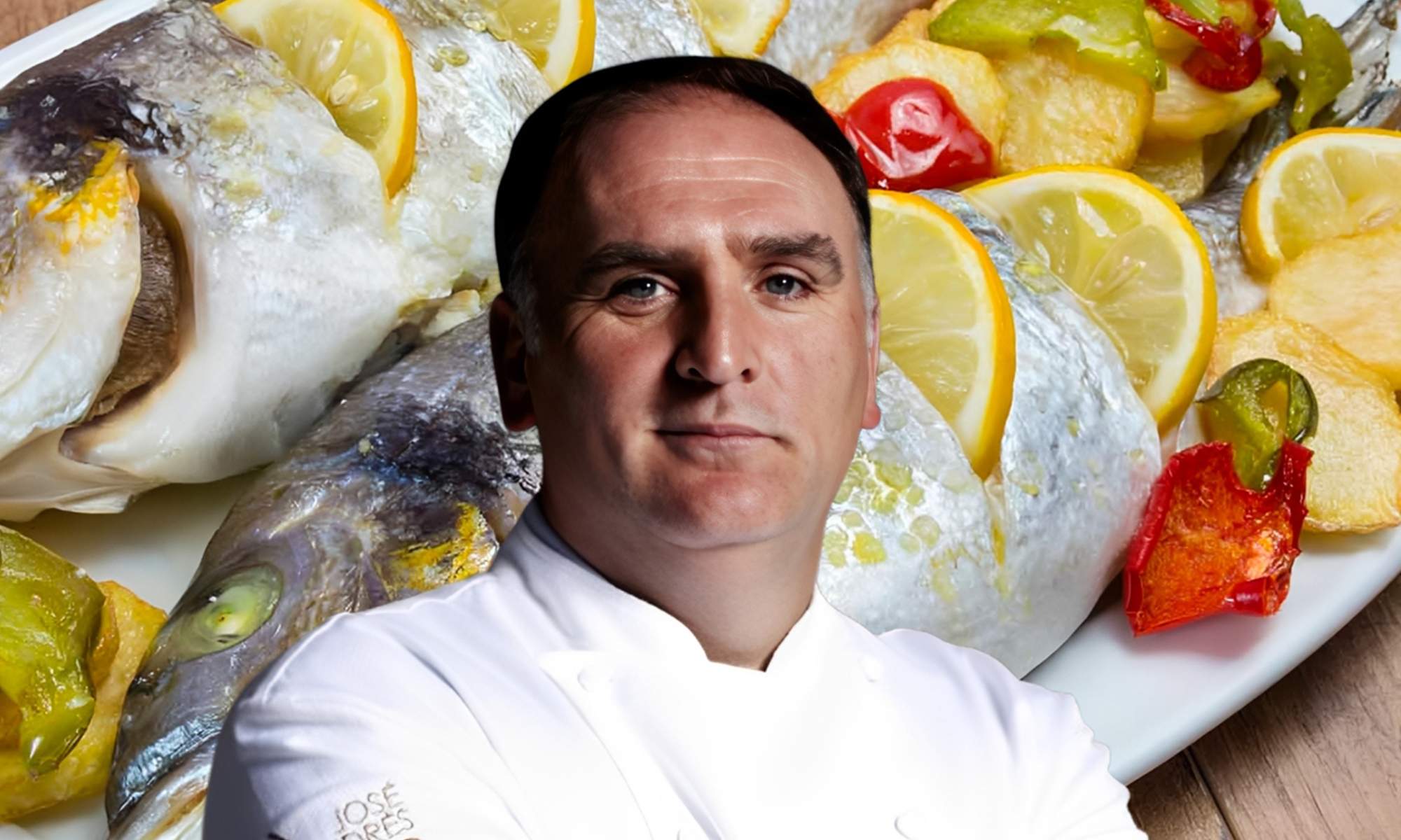 El chef José Andrés  un pescado de dorada.